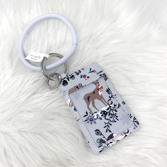 NWT $39 Vera Bradley Faux Leather Bracelet Keyring Card Case Merry Mischief Snow - Picture 3 of 7